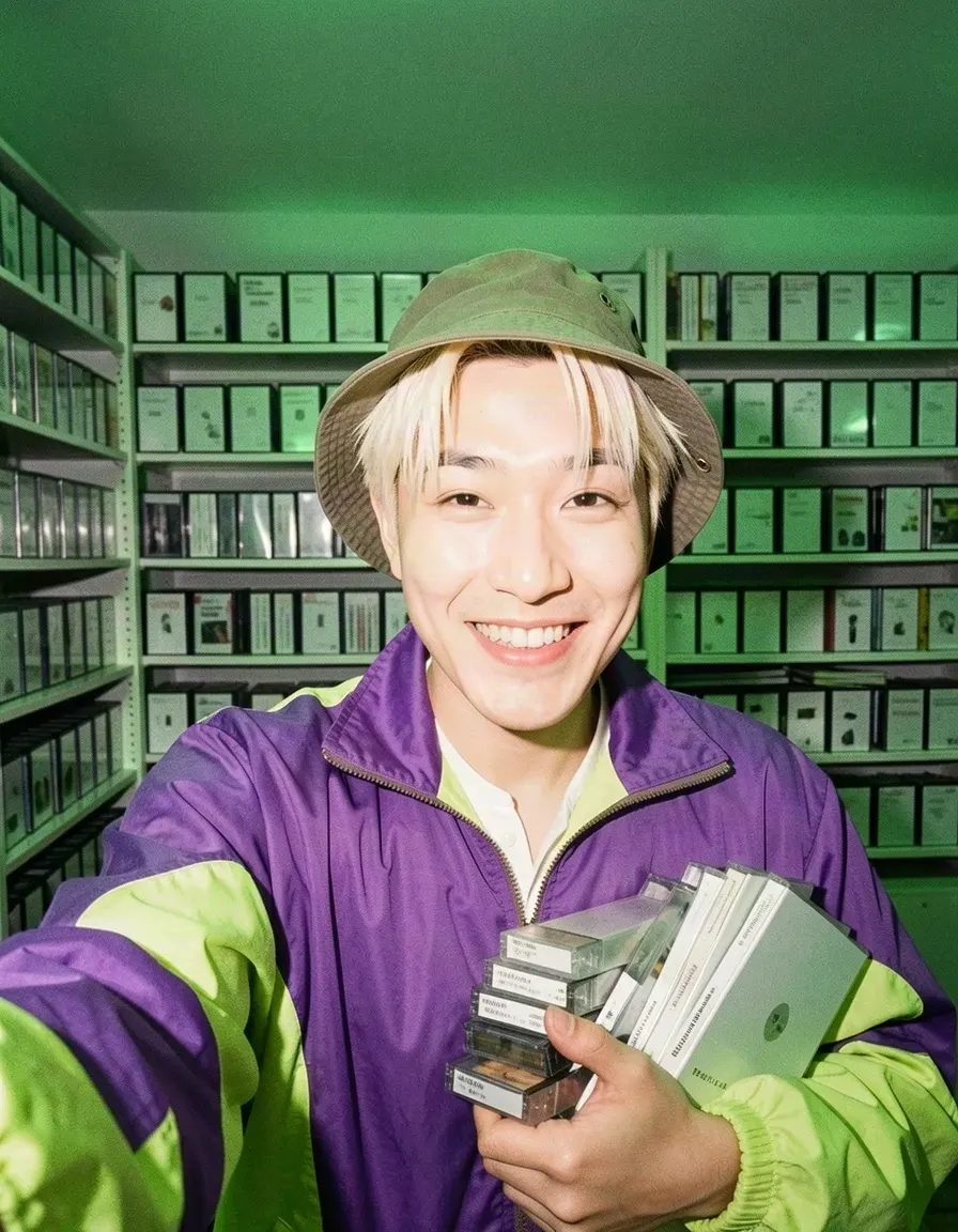 90s and 00s theme: Kenji's portrait, now with a 90s windbreaker in a video rental shop