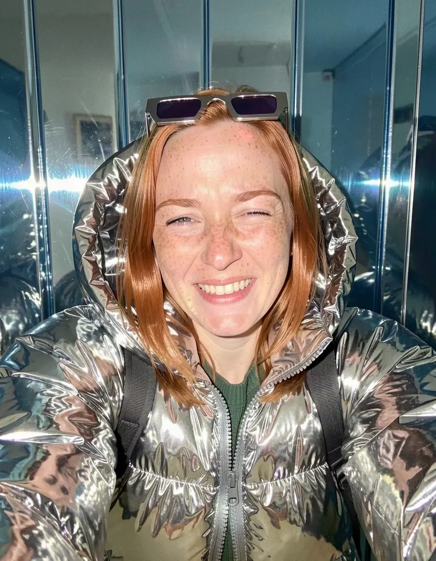 90s and 00s theme: Zosia's portrait, now with a chrome puffer jacket